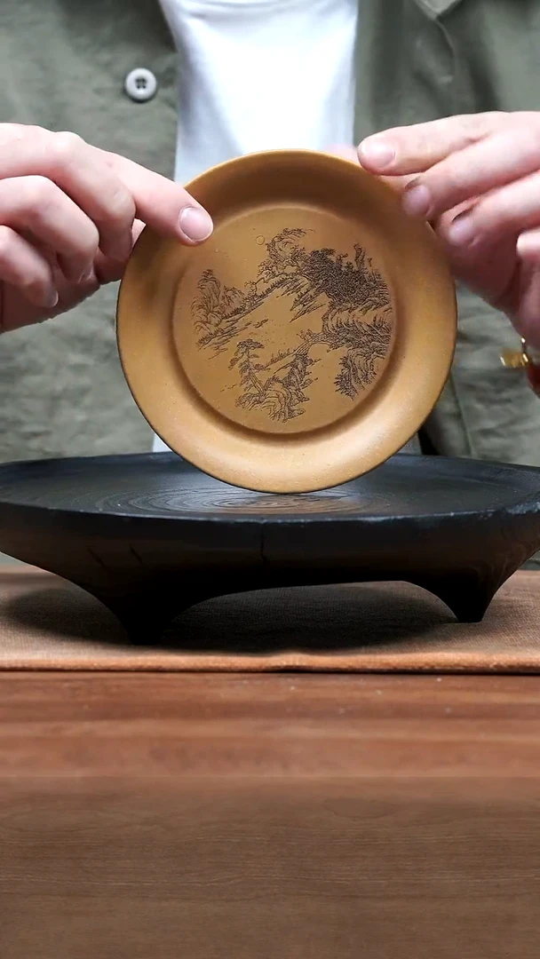 紫砂茶宠茶宠-刻山水盘