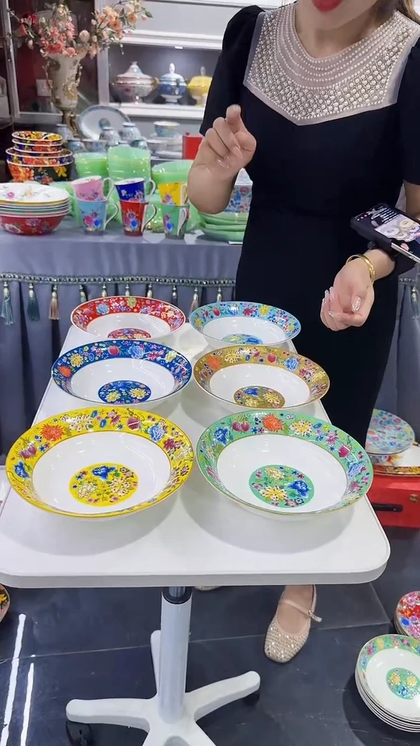 瓷片7.5英寸圆深盘6个景德镇陶瓷