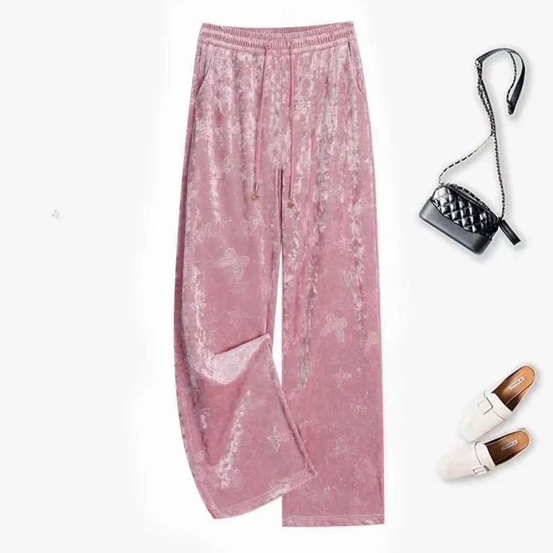 阔腿裤印花新中式直筒薄款长裤休闲裤大码厚款金丝宽松百搭时尚