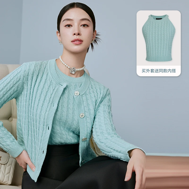 圆领亲肤柔软针织开衫2024年新款立体剪裁打底衫-MOGA01KCD009T01