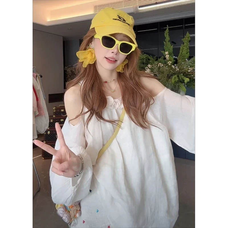 2025简约百搭时尚名媛小香风宽松一字肩洋气长袖上衣