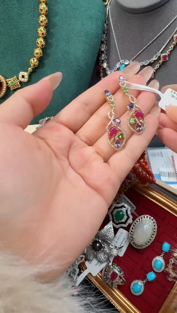 银S925镶嵌耳饰红宝石耳饰