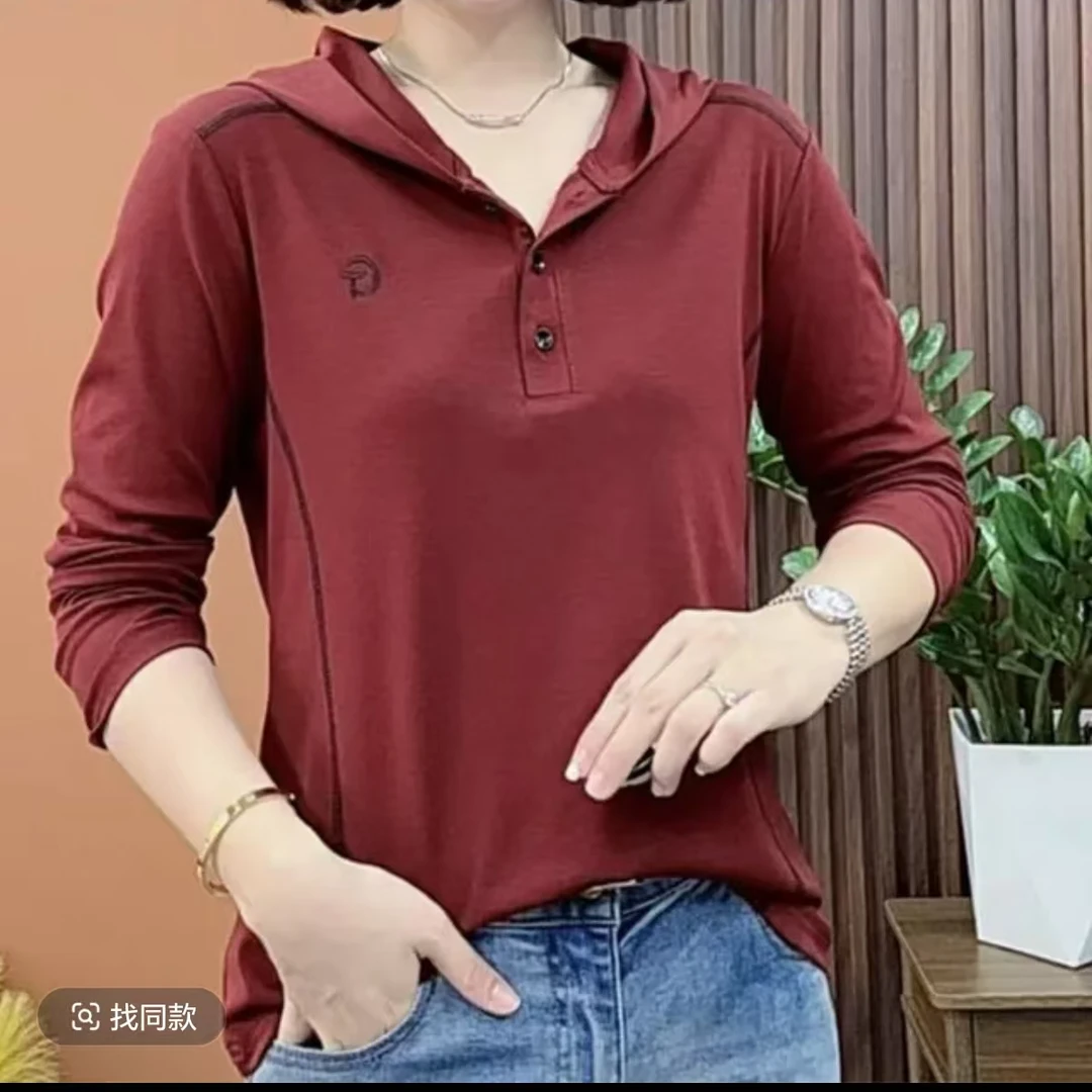 7854连帽时尚减龄显瘦舒适洋气百搭女士打底衫气质妈妈装上衣五楼