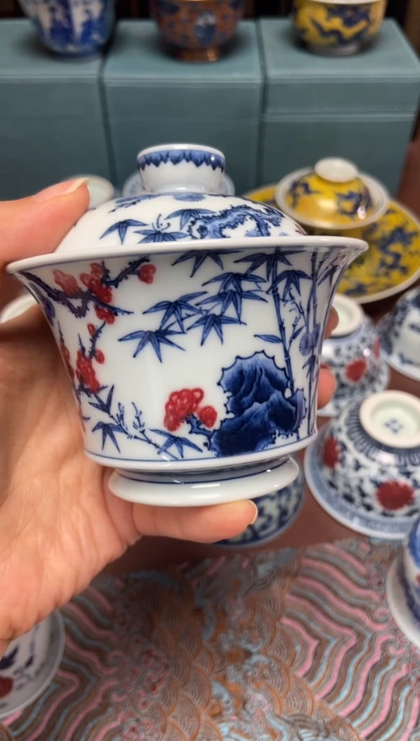 杯阳春白雪 松竹梅马蹄盖碗