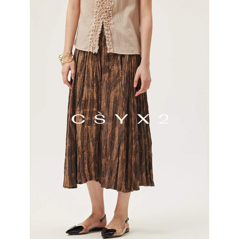 CsyX2-2025S/S早秋新款岁月如歌经典新中式印花百褶裙D40693