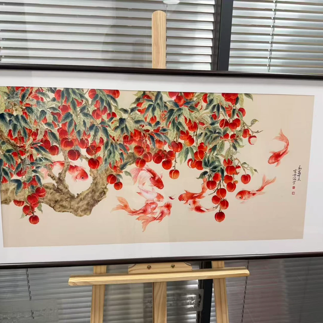 聿画家聿画装饰画《吉荔九鱼》茶室客厅书房装饰画油画玄关中古风