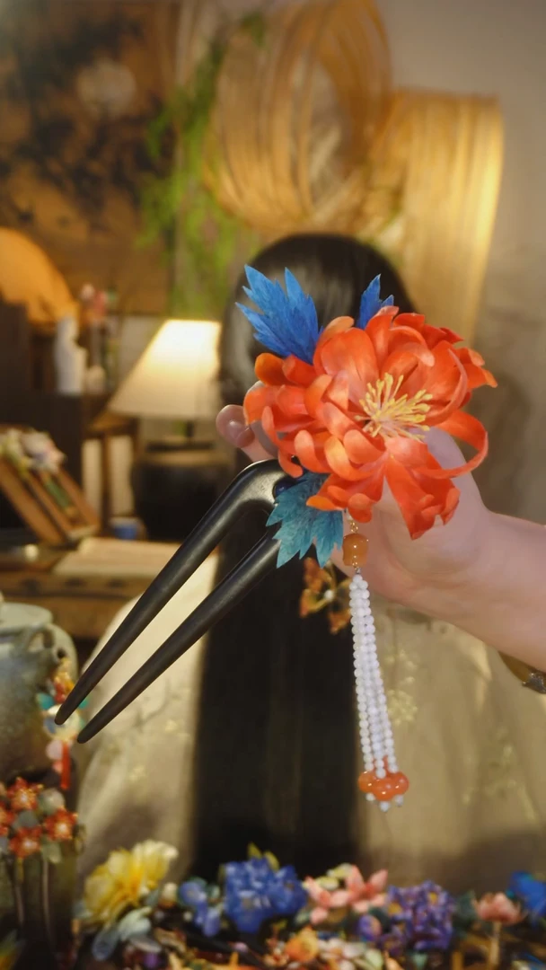 木非遗绒花菊花钗