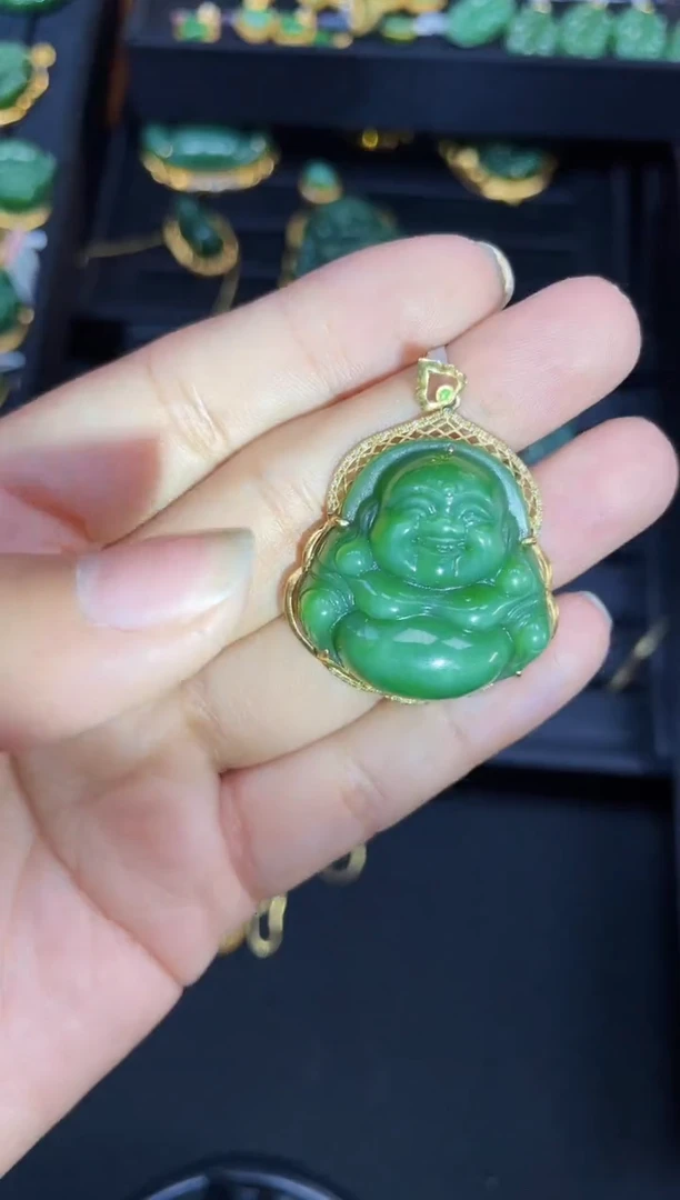 【闪购商品】和田玉吊坠18K金镶嵌30MM 多样性发一