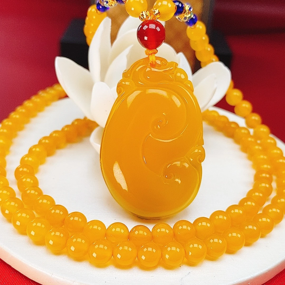 【爆款】天然满蜜鸡油黄如意吊坠 如意玉佩 【万事如意】天然玉石