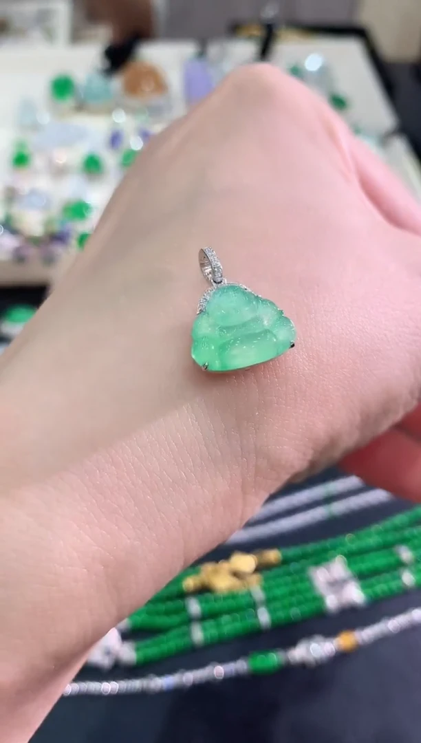 翡翠18K金镶嵌吊坠(不含链)b137   618好物