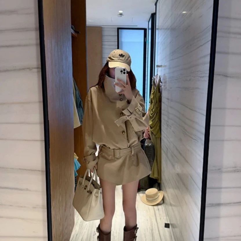 LOSA ROSA短款风衣小个子卡其色立领春秋收腰宽松英伦风廓形外套