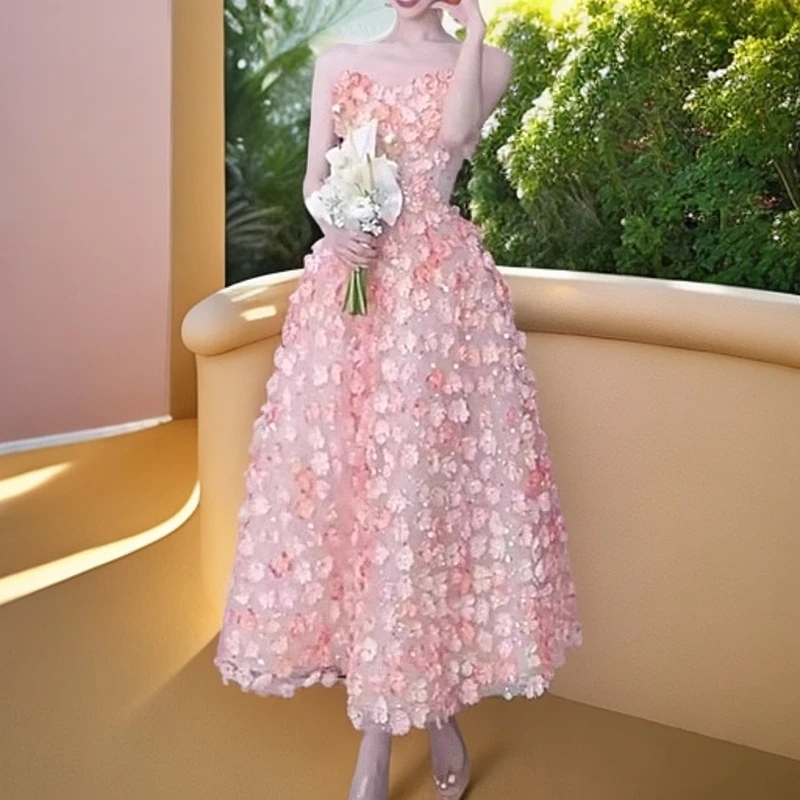 声乐艺考演出服2025新款花仙子抹胸晚礼服成人礼生日公主裙女气质