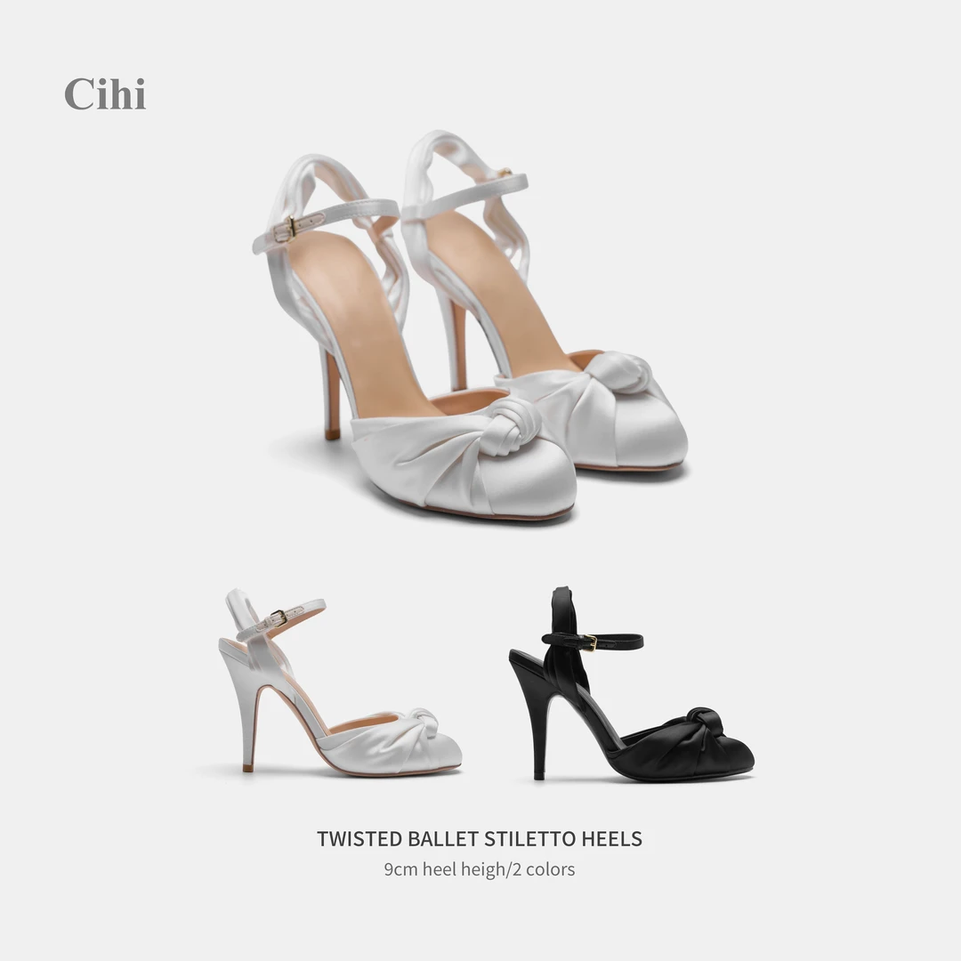Cihi’Socialite style‘  法式温柔 褶皱蝴蝶结名媛风后空单鞋