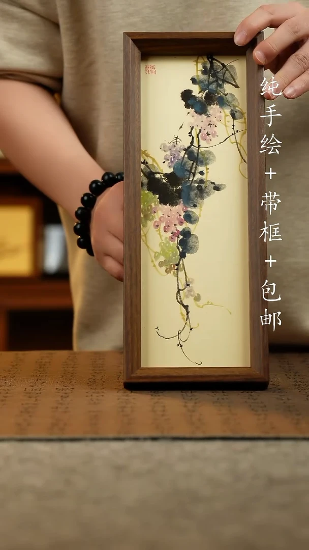 国画纯手绘国风国画：画芯+摆台