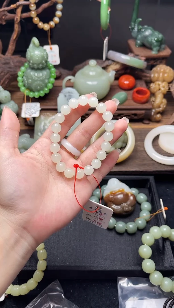 手串未镶嵌和田玉卡10青海白玉 圆珠8001312