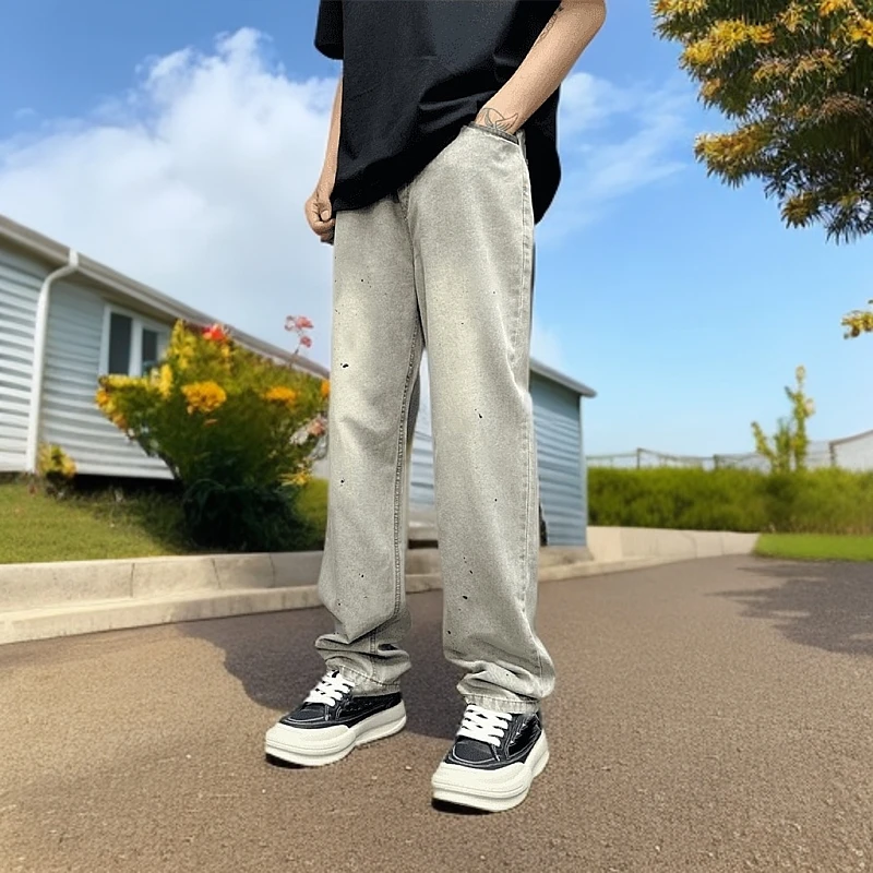 【潮流时尚】新款高货纳米灰1857简约百搭直筒男士牛仔裤修身