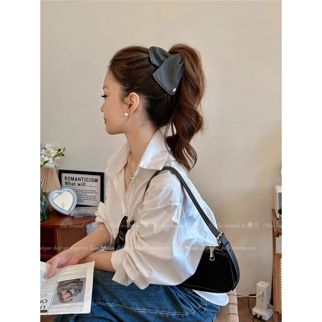 韩国线条布艺灰色贝壳三角抓夹新款饱满后脑勺高级感扎高马尾发夹