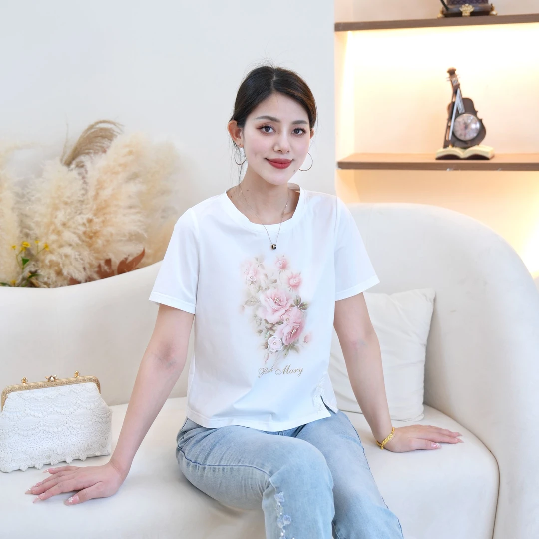 Pink Mary/粉红玛琍夏季时尚休闲百搭宽松T恤PMDOS1505