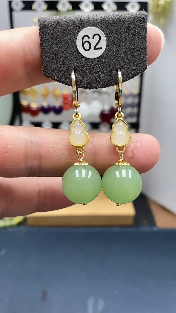 和田玉银S925镀金镶嵌耳饰尺寸14mm耳扣01