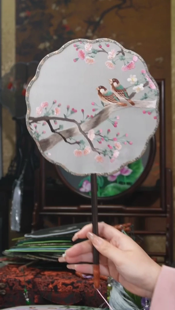 刺绣团扇 绣花双面非遗