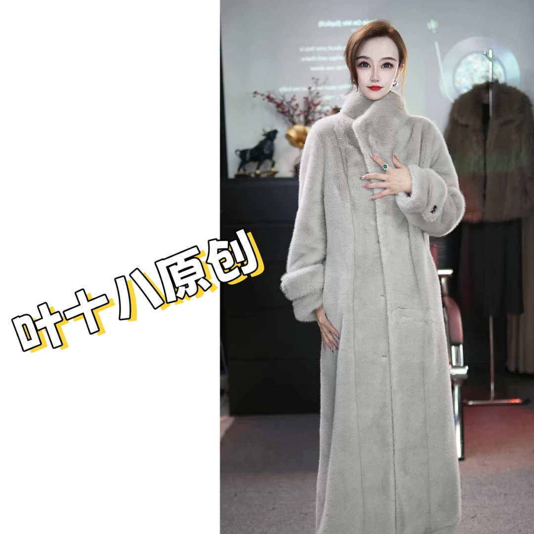 2024新款女装加厚冬季风衣皮毛一体大衣欧貂绒外套9919