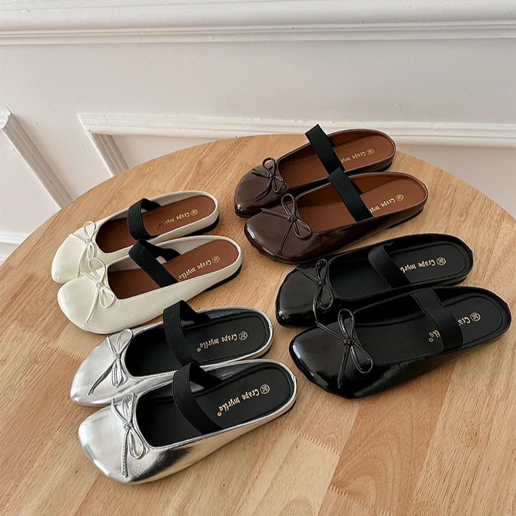 大叔工厂店~芒果头法式蝴蝶结一字带百搭懒人半拖女2025夏季单鞋