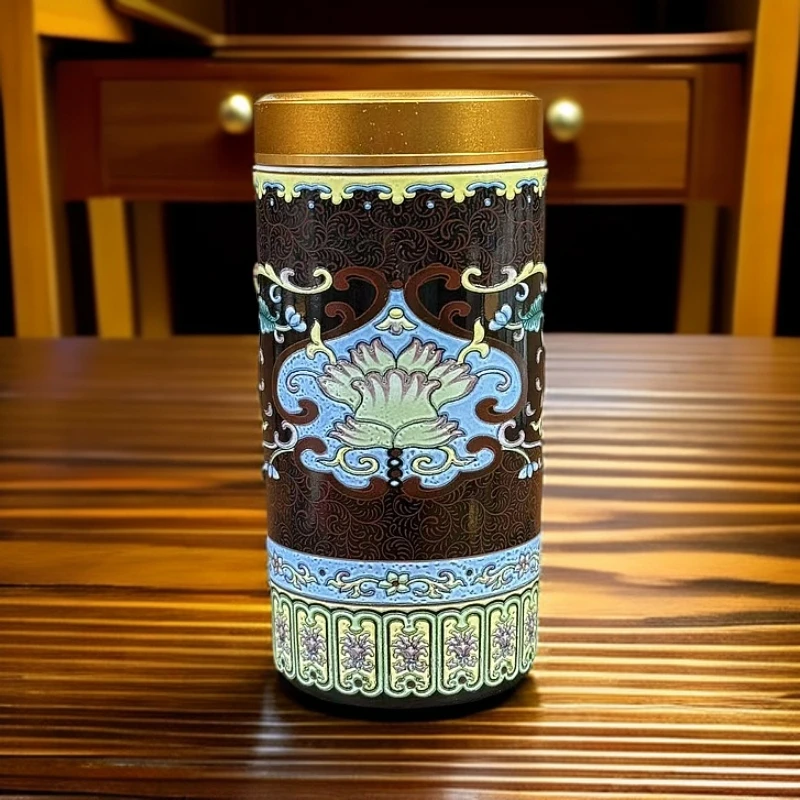 珐琅彩缠枝莲（迷你棕）茶叶罐G103