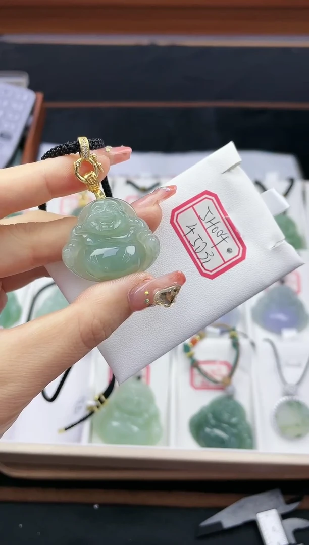 翡翠银S925镶嵌吊坠(不含链)孤品5H004冰绿中佛送S925银扣