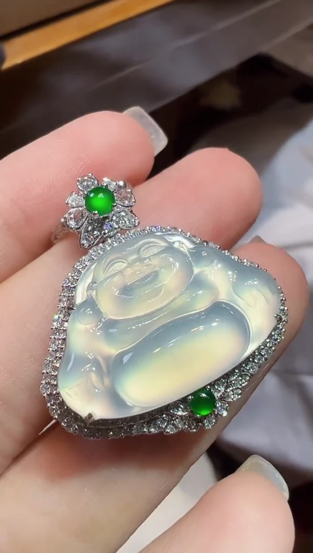 翡翠18K金镶嵌吊坠(不含链)佛公