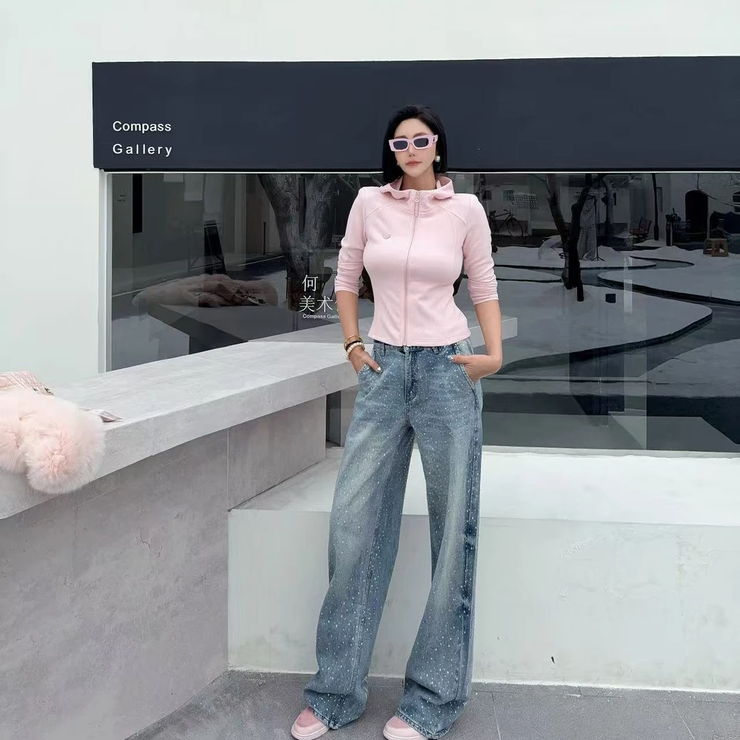 S300【钻石公主】蓝色满身点点钻净版阔腿拖地裤KZ14286