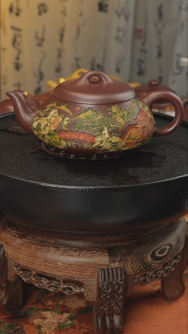 茶壶紫砂溪山春色  龙血砂