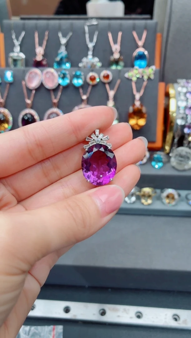 吊坠(不含链)银S925镶嵌水晶水晶吊坠