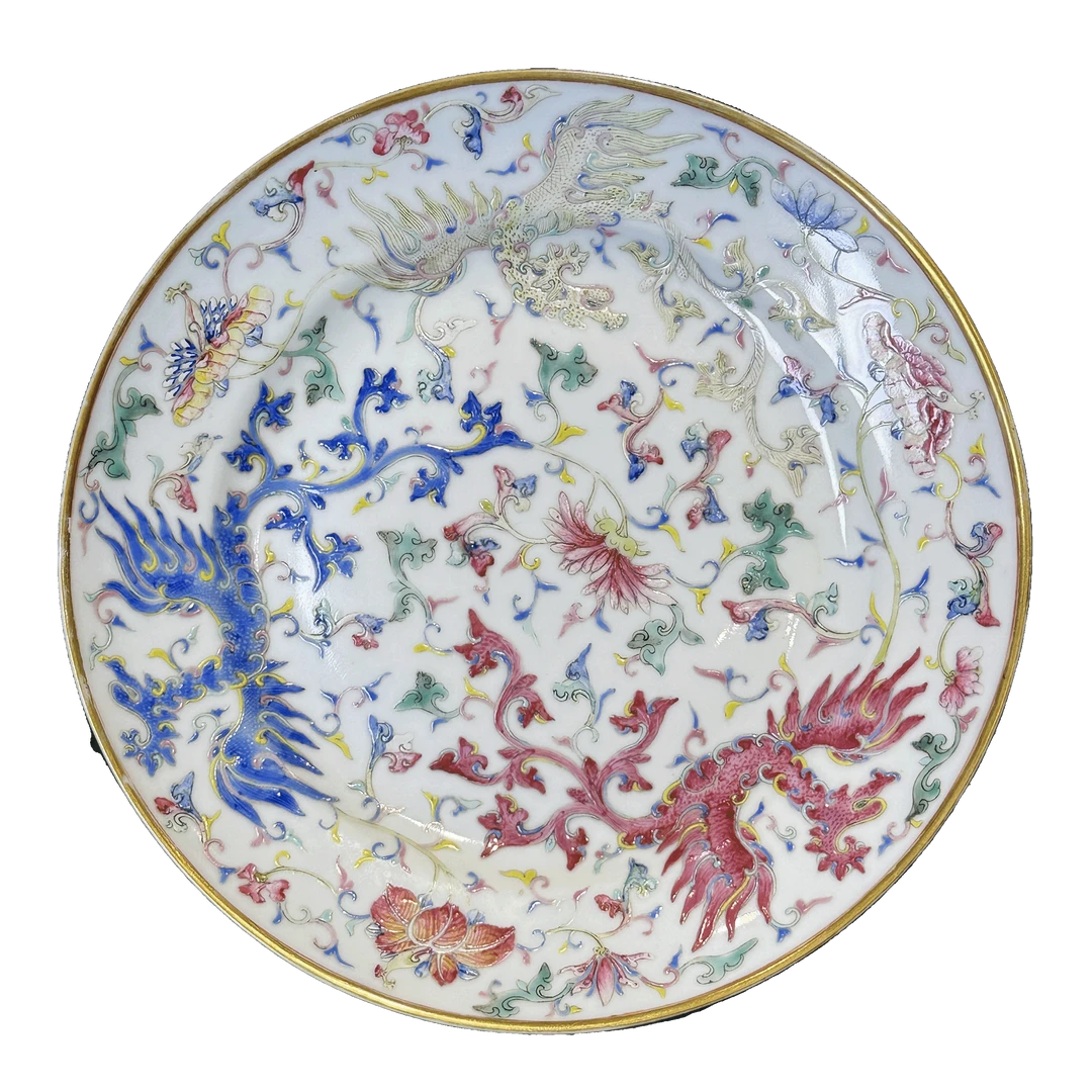 25031508t粉彩夔凤纹盘