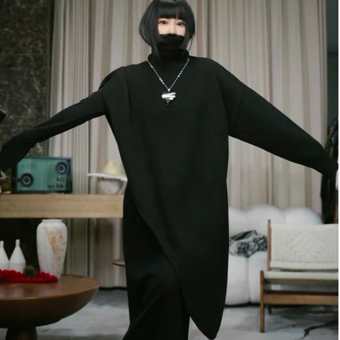 infobyfive福利秋冬新款圆弧不规则高领独臂针织斗篷壹NF0509202