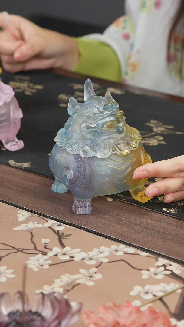 手工艺品琉璃彩色狻猊香炉中号