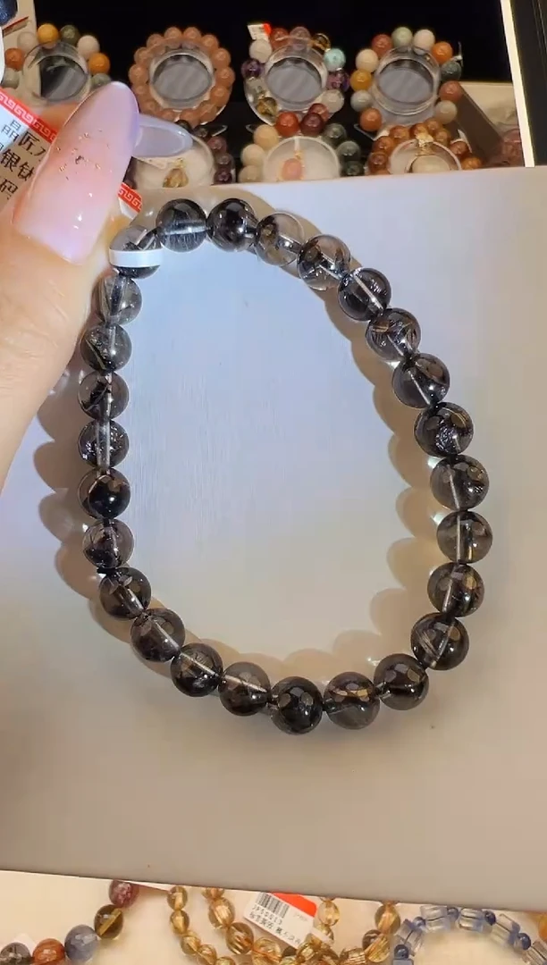 水晶手串未镶嵌Q黑银钛手串7m+   JP50977 宋