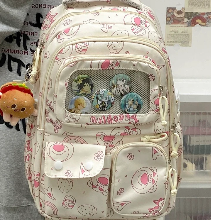 民族风方形日韩双肩女卡通书包时尚女孩双肩背韩版