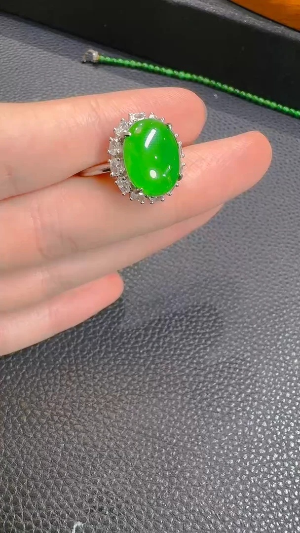 翡翠戒指银S925镶嵌天然A货翡翠