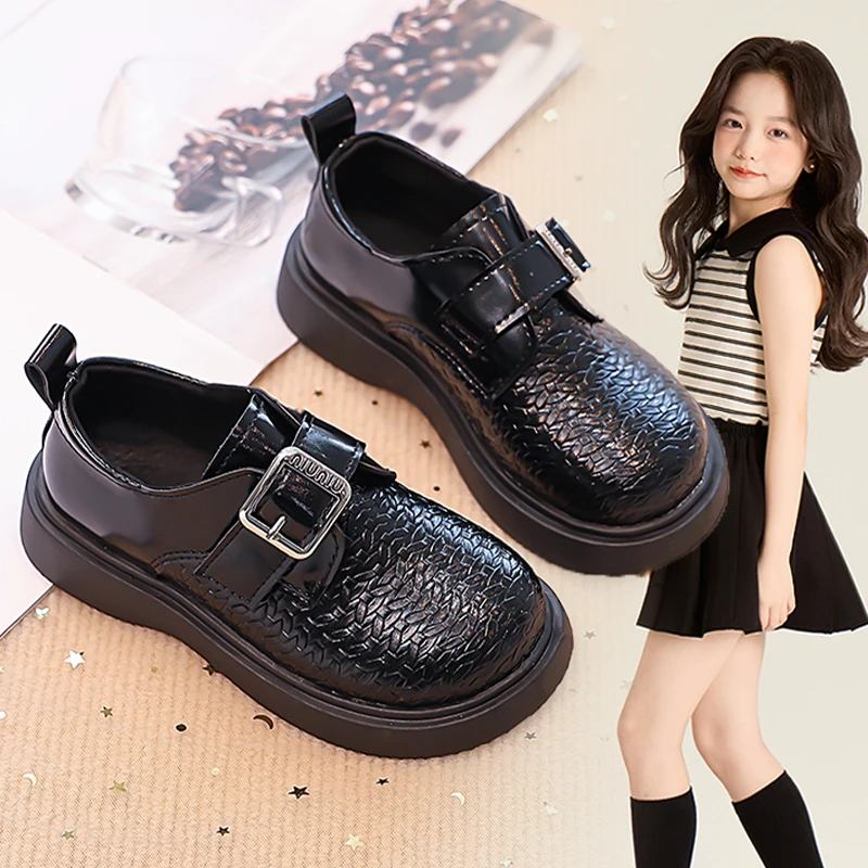 ABC 女童小皮鞋2025年春秋季新款时尚金属扣儿童英伦风女孩乐福鞋