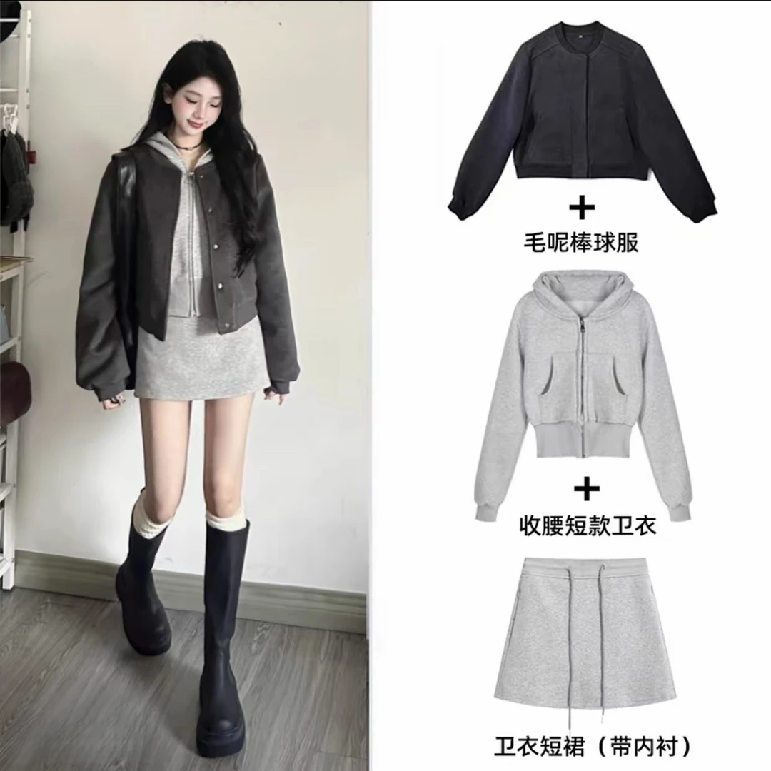 美式运动套装女卫衣夹克棒球服外套早秋季ootd穿搭一整套BD528
