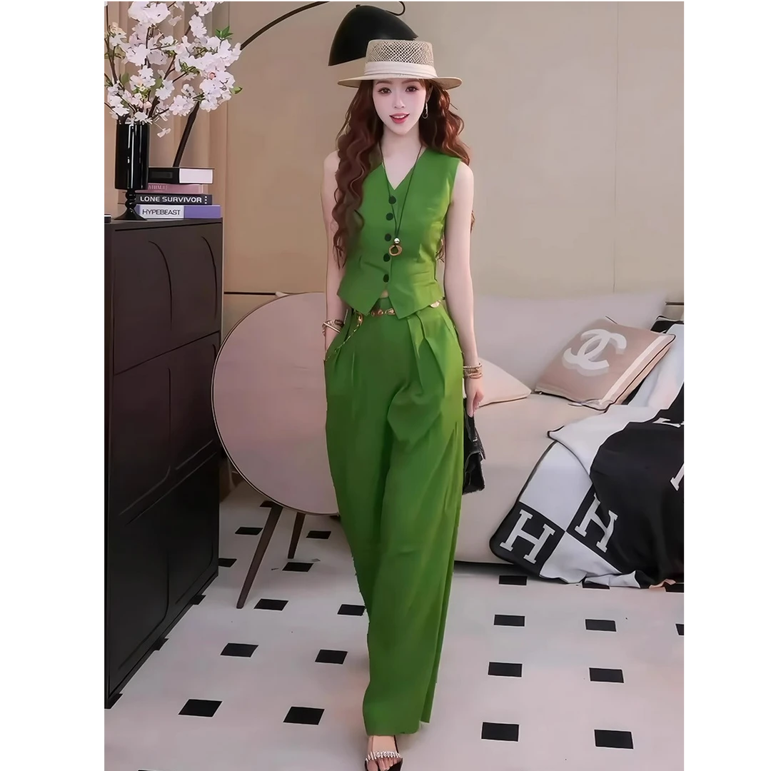 夏装搭配减龄多巴胺穿搭一整套夏季女装马甲背心上衣长裤两件套装