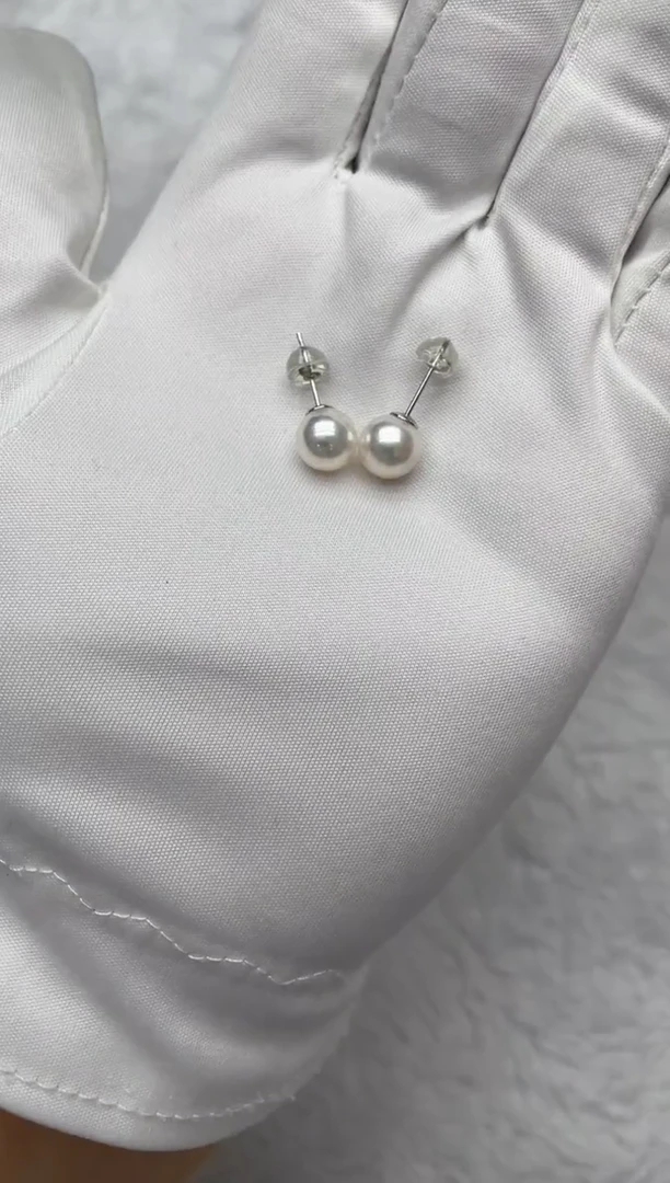 银S925镶嵌海水珍珠耳钉AK素钉8-8.5mm
