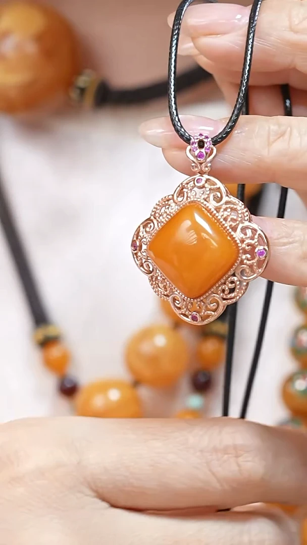 蜜蜡颈饰银S925镶嵌3435天然蜜蜡珠宝奇石云端妖孽石膏蜡全部保真