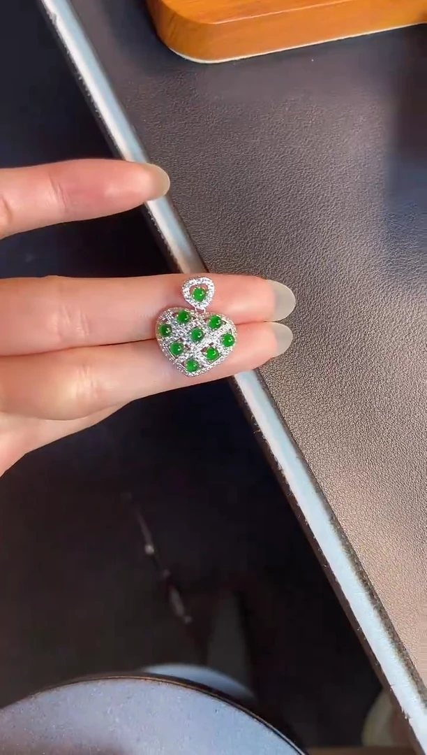 吊坠(不含链)银S925镶嵌翡翠天然A货翡翠