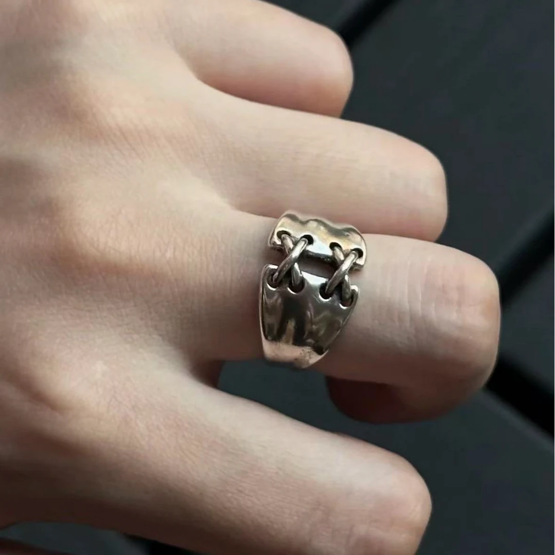 黄铜戒指 复古绑带牛角包戒指高级感叠戴风不规则食指戒时