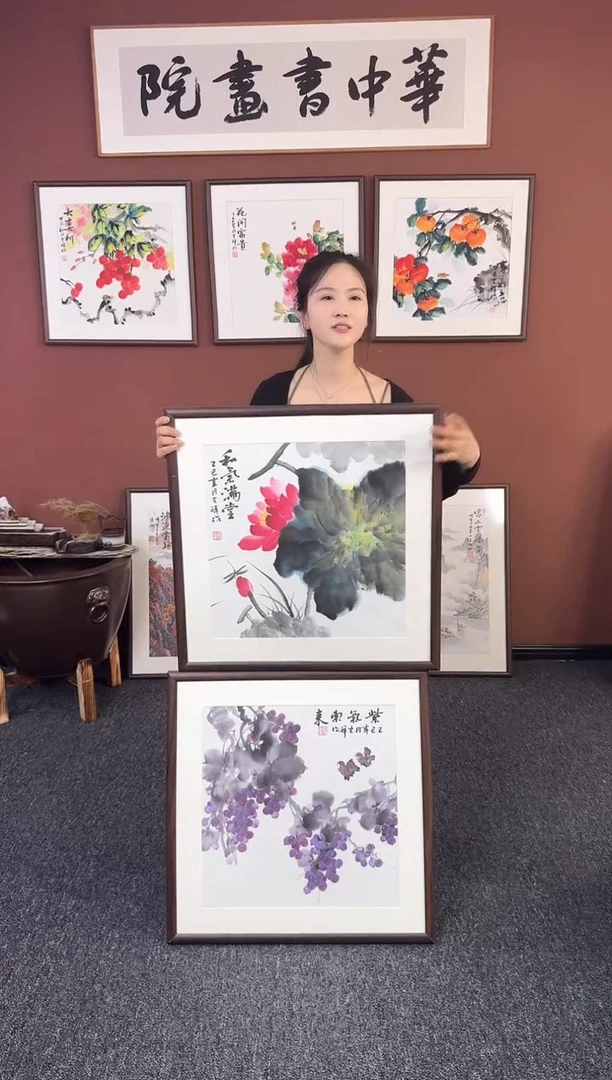 国画荷花60*60绘画作品