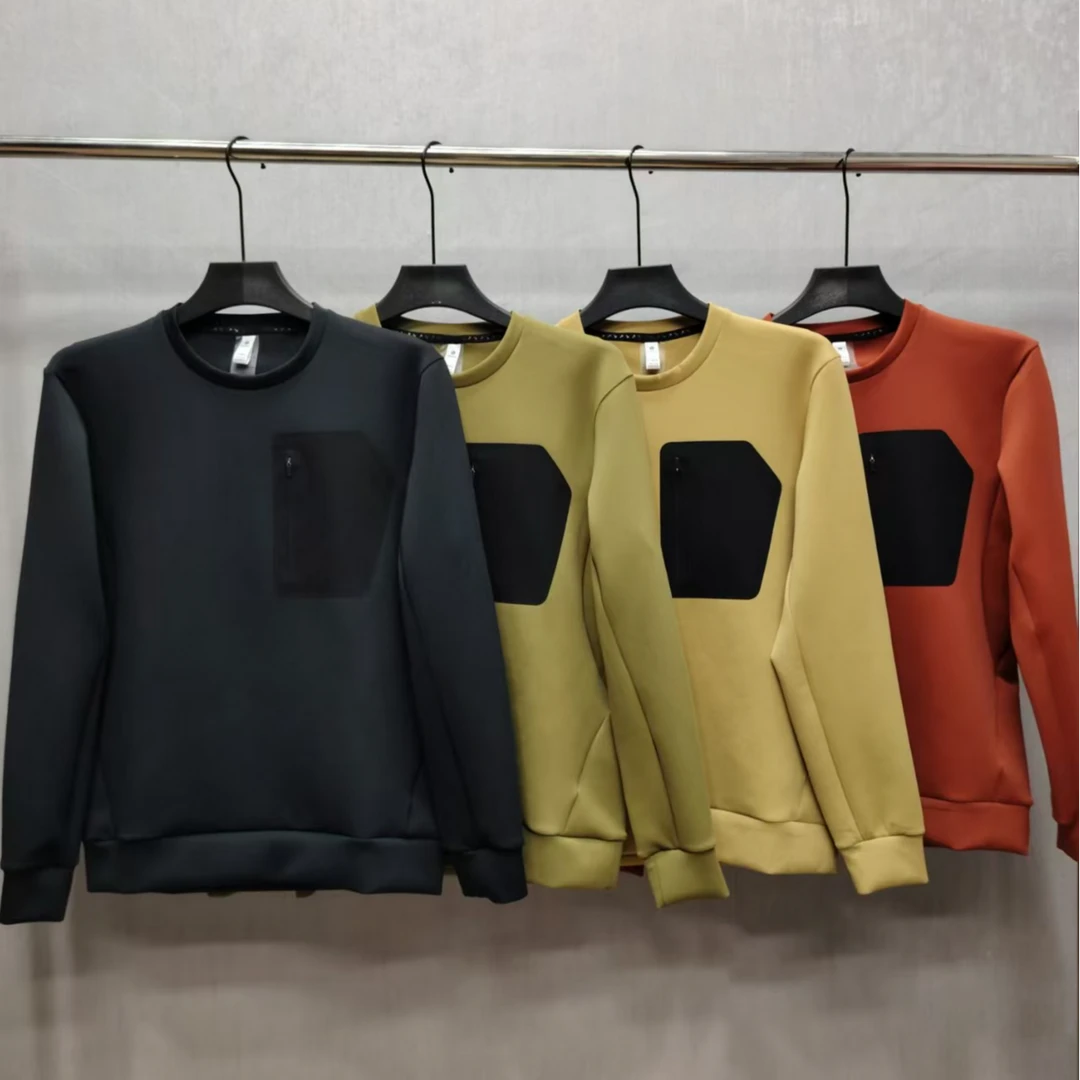 男士春季透气亲肤空气棉保暖运动休闲压胶撞色圆领套头卫衣潮