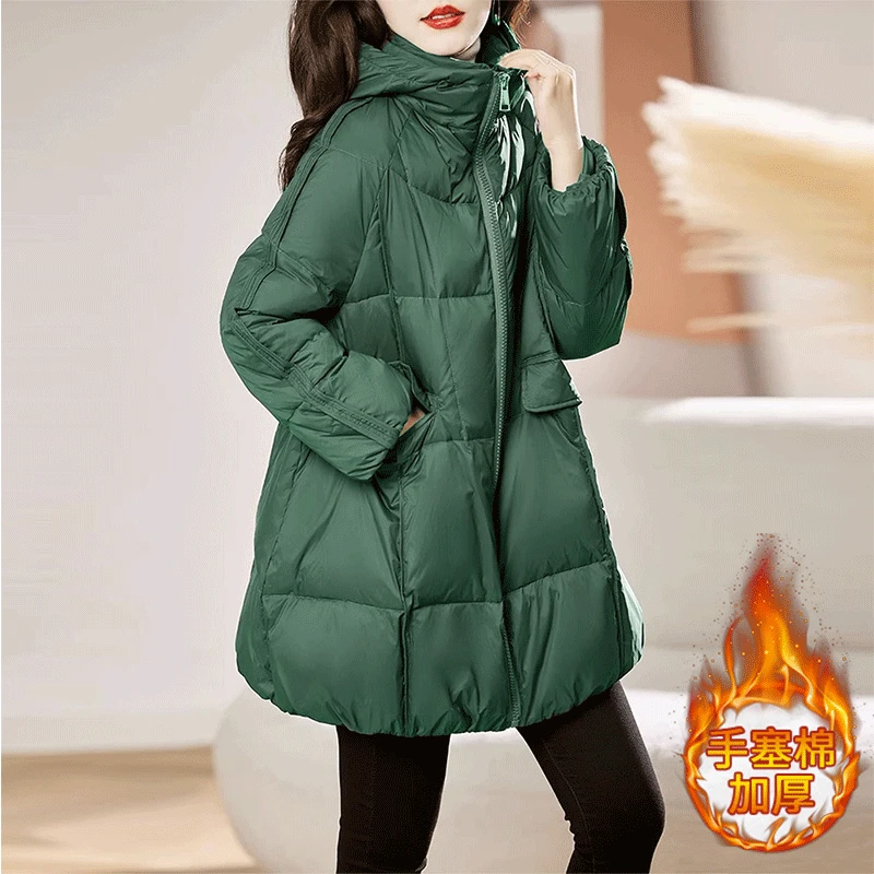 2025冬季新款防寒中长款棉服女款加厚保暖高级感气质连帽面包服女