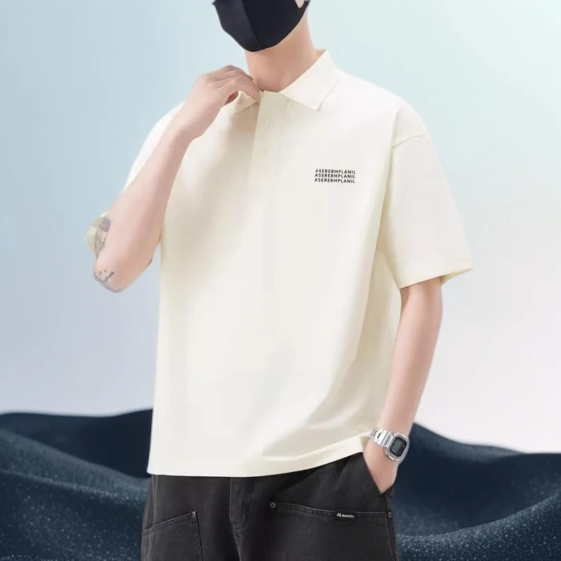 巴赛娜缇夏季短袖POLO衫男宽松纯色休闲百搭体恤翻领透气凉感上衣