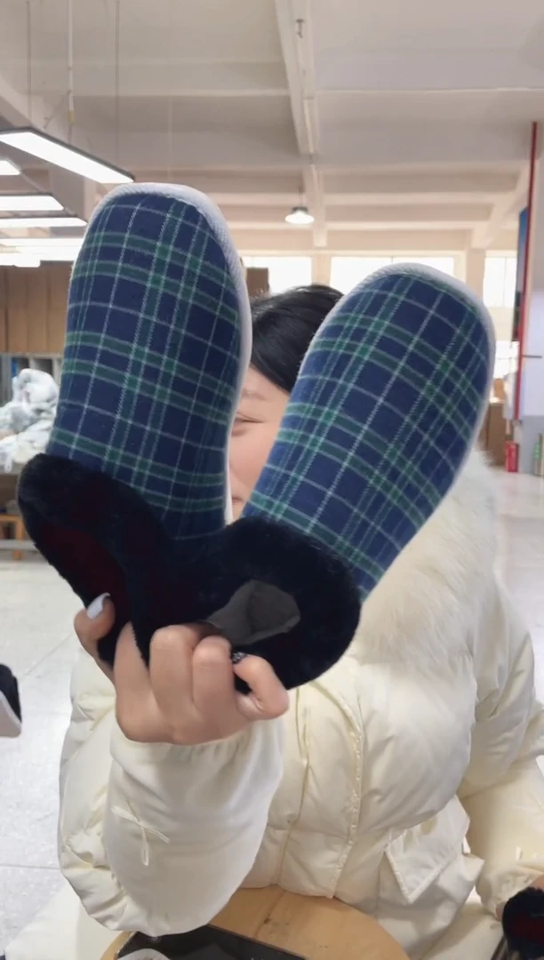 微瑕-5-18蓝格子棉鞋37码30号